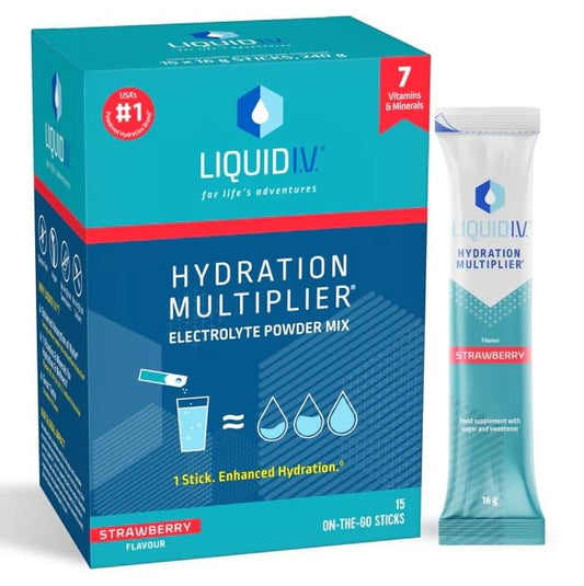 Liquid I.V. Hydration Multiplier Strawberry Electrolyte Powder Mix | Hydration Powder Sachets | Easy Open Single-Serving | 15 Sachets