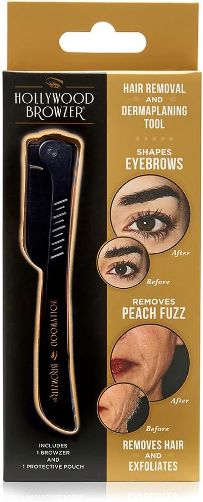 Hollywood Browzer Dermaplaning Face Blade for Woman (Protective Pouch Included) for Eyebrow Shaping, Removing Unwanted Hair and Dermaplaning Exfoliation Single Black