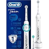 Oral-B Teen White Electric Rechargeable Toothbrush, Powered By Braun, 1 Connected Handle, 1 Sensitive Toothbrush Head, 1 Orthodontic Toothbrush Head for Use with Braces (UK 2-Pin Bathroom Plug)