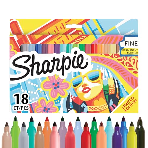 Sharpie Permanent Markers | Fine Point Colouring Pens | Assorted Colours | 18 Marker Pens