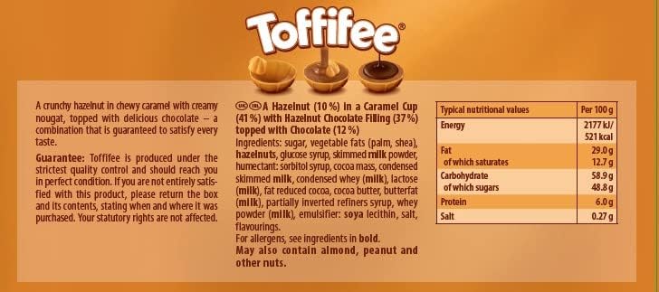 Toffifee Chewy Nougat Caramel Cups with Hazelnut and Chocolate - 15 Pieces