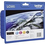 Brother LC-985BK/LC-985C/LC-985M/LC-985Y Inkjet Cartridges, Black/Cyan/Magenta/Yellow, Multi-Pack, Standard Yield, Includes 4 x Inkjet Cartridges, Brother Genuine Supplies