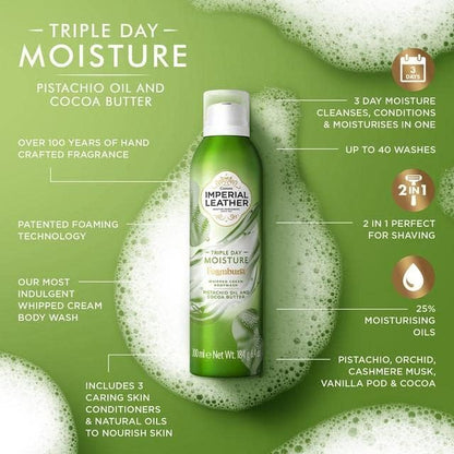 IMPERIAL LEATHER Foamburst Whipped Cream Bodywash Pistachio Oil and Cocoa Butter 200ml
