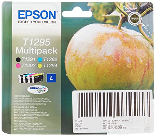 Epson T1295 Multipack, Print Cartridge, 1 x Black, Yellow, Cyan, Magenta, Blister with RF Alarm, Genuine