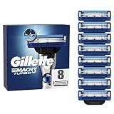 Gillette Mach3 Turbo Razor Blades Men, Pack of 8 Razor Blade Refills, Stronger Than Steel Blades, Enhanced Lubrastrip