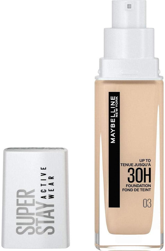 Maybelline New York Super Stay Active Wear, waterproof foundation with high coverage, long-lasting facial make-up, colour: No. 3 True Ivory (Light), 1 x 30 ml