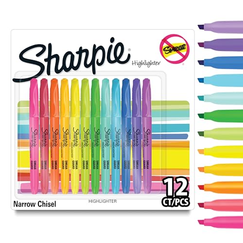 Sharpie Pocket Highlighters | Chisel Tip | Assorted Fluorescent Ink Colours | 12 Highlighter Pens