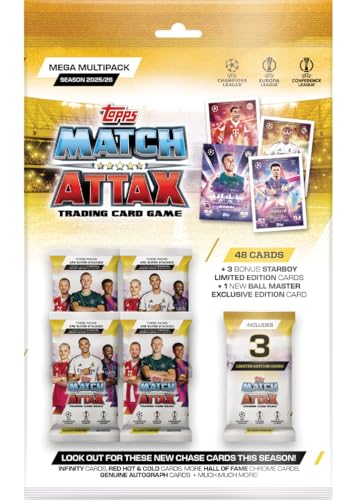 Topps UCC Match Attax 2025/26 - Mega Multipack - contains 48 Match Attax cards plus 3 random Star Boy LE's and a random Ball Master LE card.