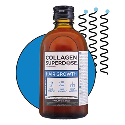 COLLAGEN SUPERDOSE BY GOLD COLLAGEN Hair Growth - Biotin Hair Growth Marine Collagen Supplements for Women & Men with Vitamin C, Hyaluronic Acid and Natural Keratin Hair Treatment, Skin, Nails, 300 ml