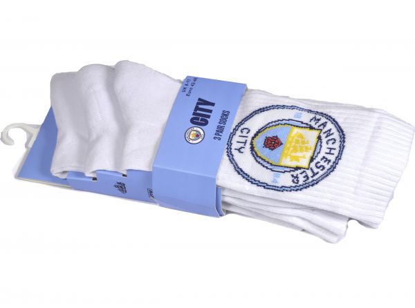 Man City Sports Three Pack Socks White Blue 8 to 11 UK