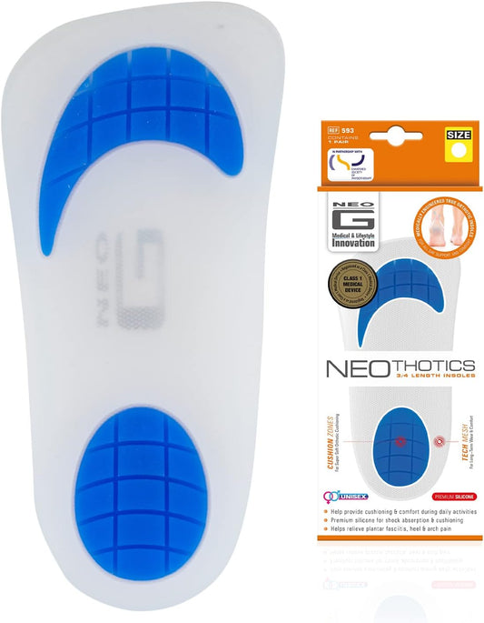 Neo G NeoThotics ¾ Length Insoles for Plantar Fasciitis Support Flat Feet Fallen Arch Support - Shin Splint Insoles – Achilles Tendonitis Insoles - Orthotic Insoles for Arch & Heel Pain Relief - L