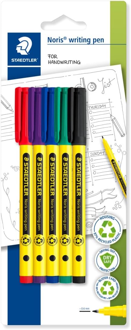 STAEDTLER Noris - Handwriting Pen - 5 Assorted Colours - Pack of 5, 307-S BK5