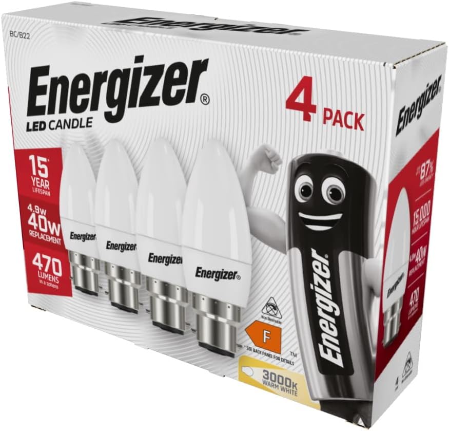 Energizer Candle 4.5W 40W Replacement LED Bulb 4 Pack (Warm White, B22)