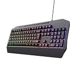 Trust Gaming GXT 836 Evocx Gaming Keyboard UK Layout, Membrane Keys, 78% Recycled Plastics, RGB LED Illumination, 12 Media Keys, Anti-Ghosting, Spill Resistant Wired USB Keyboard PC Laptop - Black