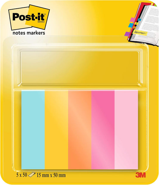 Post-it Brand Post-it Notes Markers, Beachside Colour Collection, 15 mm x 50 mm, 50 Sheets/Pad, 5 Pads/Pack, Multicolor