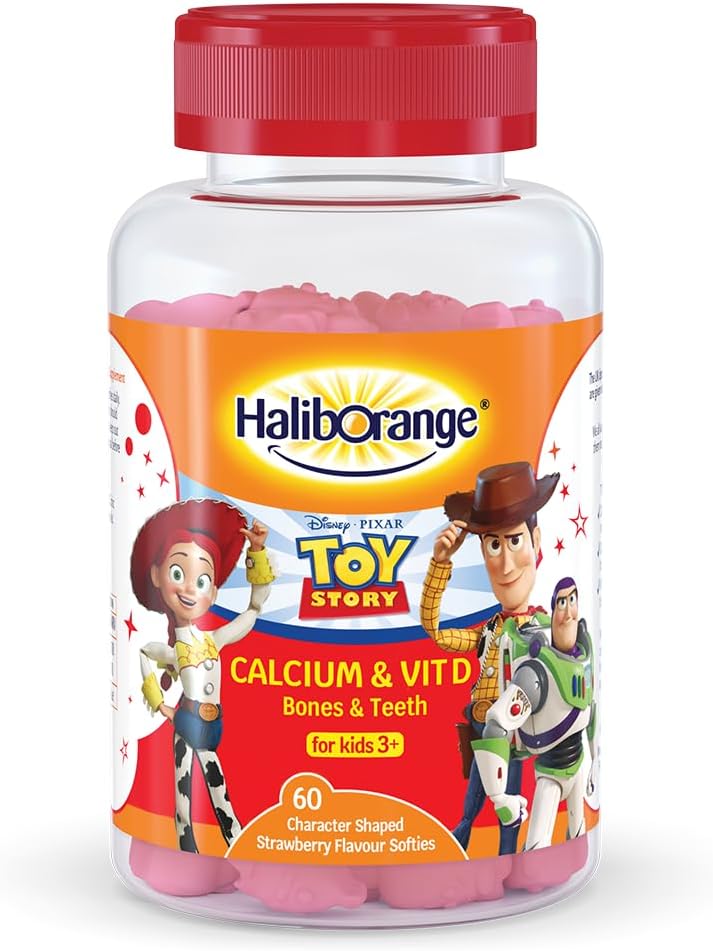 Haliborange Disney Pixar Toy Story Calcium et Vitamin D Softies for Kids 3+, 60 Strawberry Gummies