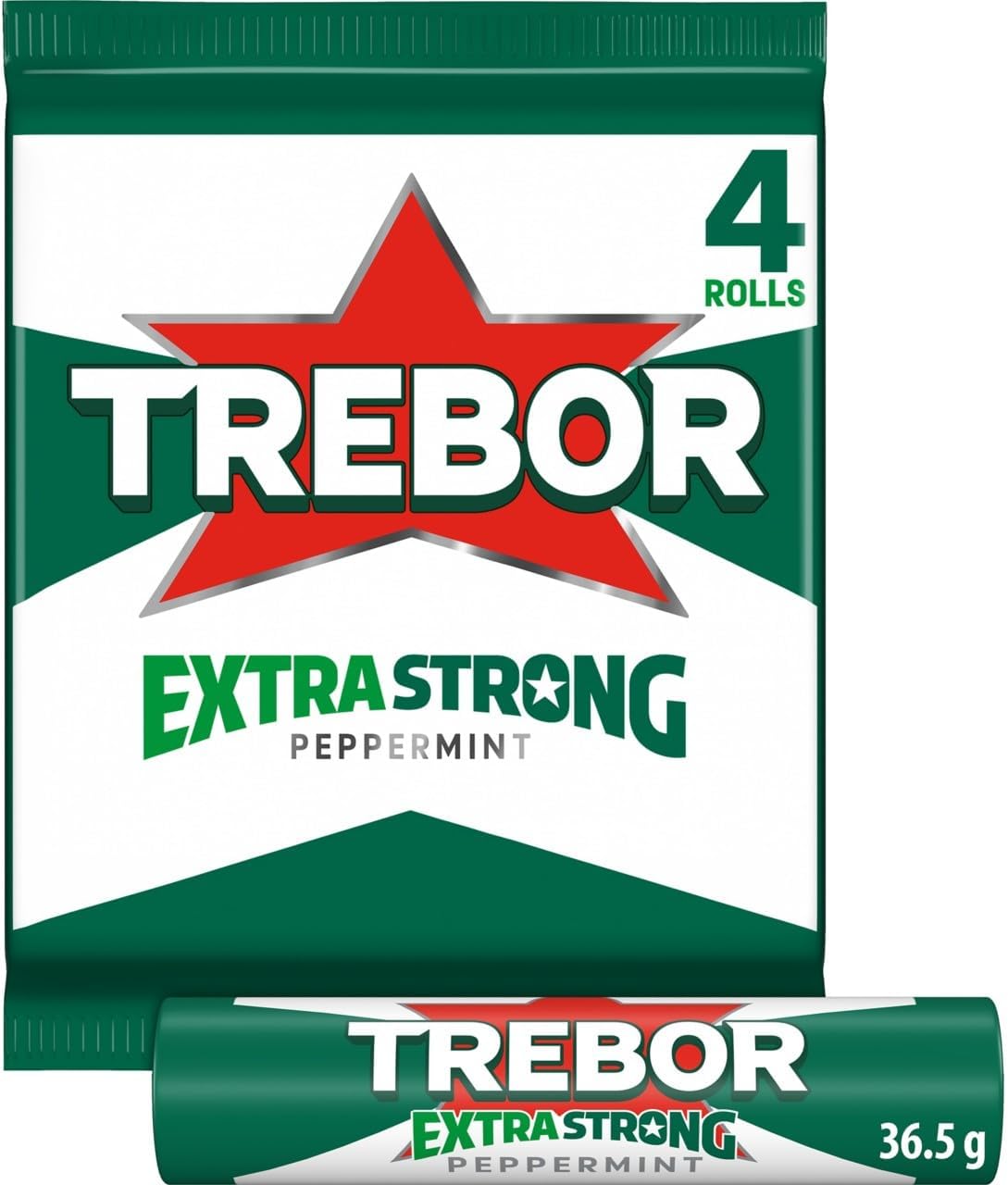 Trebor Extra Strong Peppermint Mint Sweets, 4 Pack Rolls, 146 g (Pack of 1)