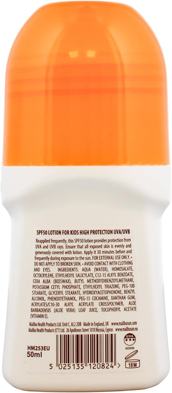 Malibu Sun Kids SPF 50 Lotion Roll On, High Protection, Water Resistanat, 50ml
