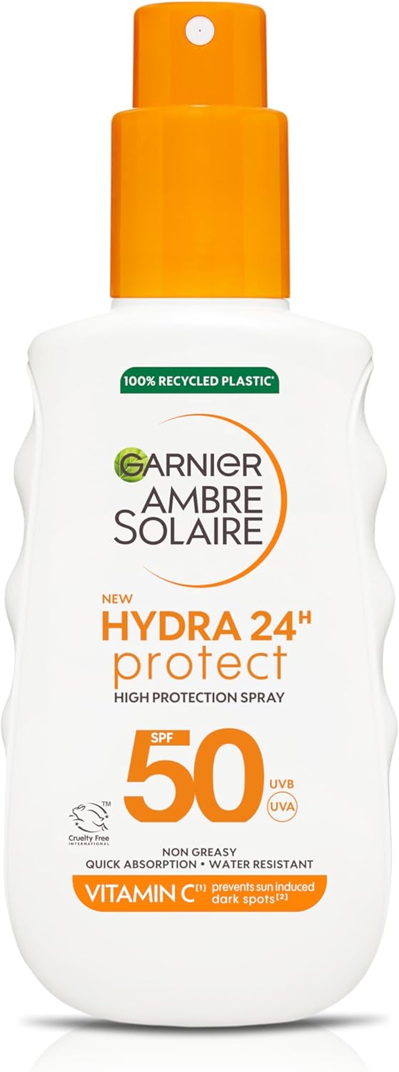 Garnier Ambre Solaire SPF 50 Hydra 24 Hour Protect, High UVB UVA Protection, Hydrating Sun Cream Spray