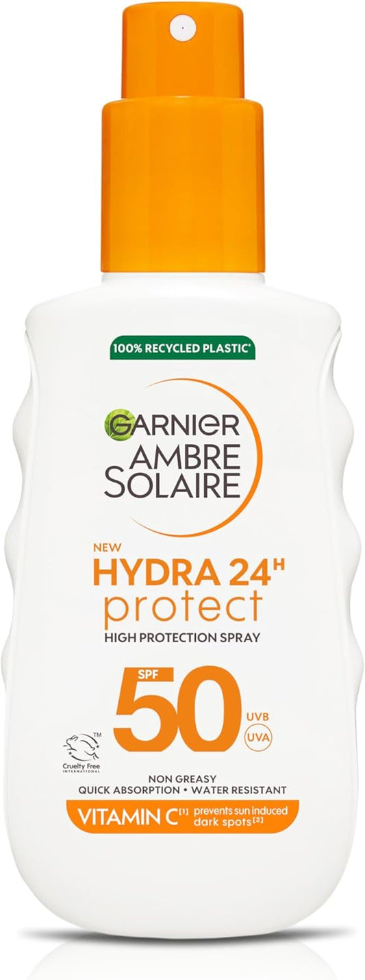 Garnier Ambre Solaire SPF 50 Hydra 24 Hour Protect, High UVB UVA Protection, Hydrating Sun Cream Spray