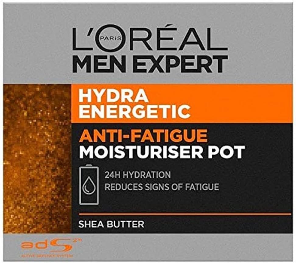 L'Oréal Men Expert Hydra Energetic 24hr Hydration Daily Moisturizer Pot - Shea Butter for Reinforced Skin Barrier, Fights Fatigue & Dryness - 50ml
