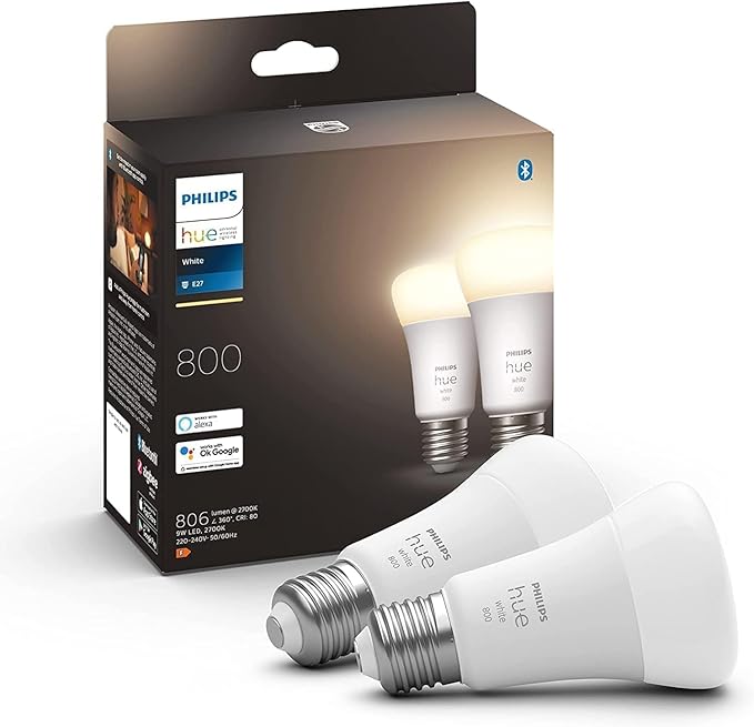 Philips Hue New White Smart Light Bulb 60W - 806 Lumen 2 Pack [E27 Edison Screw]
