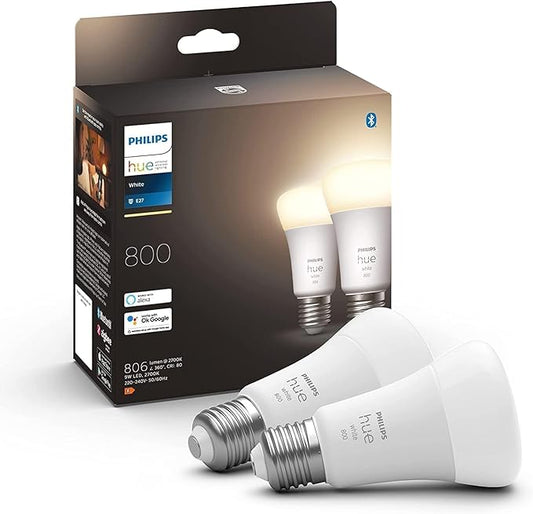 Philips Hue New White Smart Light Bulb 60W - 806 Lumen 2 Pack [E27 Edison Screw]