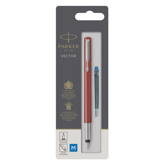 Parker Vector Rollerball Pen Red with Chrome Trim Medium Point Blue Ink