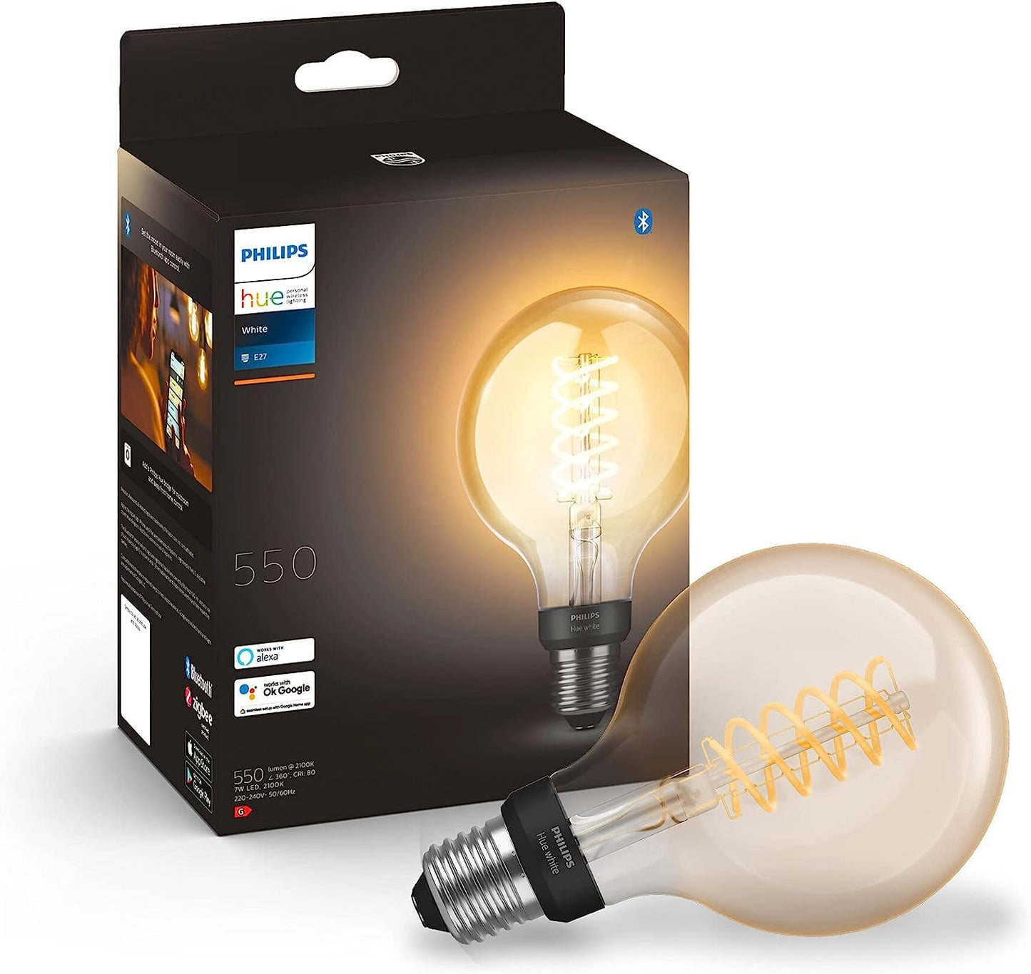 Philips Hue White Filament Regular Globe LED Smart Light Bulb 1 Pack [E27 Edison Screw]