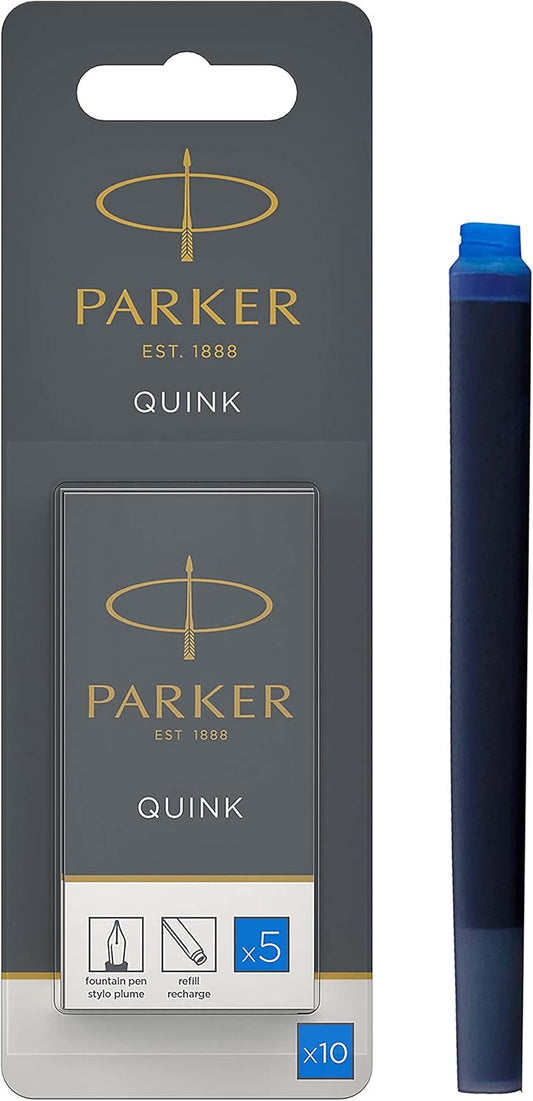 Parker Fountain Pen Ink Refill Cartridges Washable Blue QUINK Ink 10PK