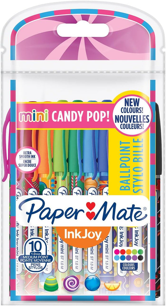 Paper Mate InkJoy Mini Ballpoint Pens | Retractable Medium Point (1.0mm) | Candy Pop Wraps | 10 Count