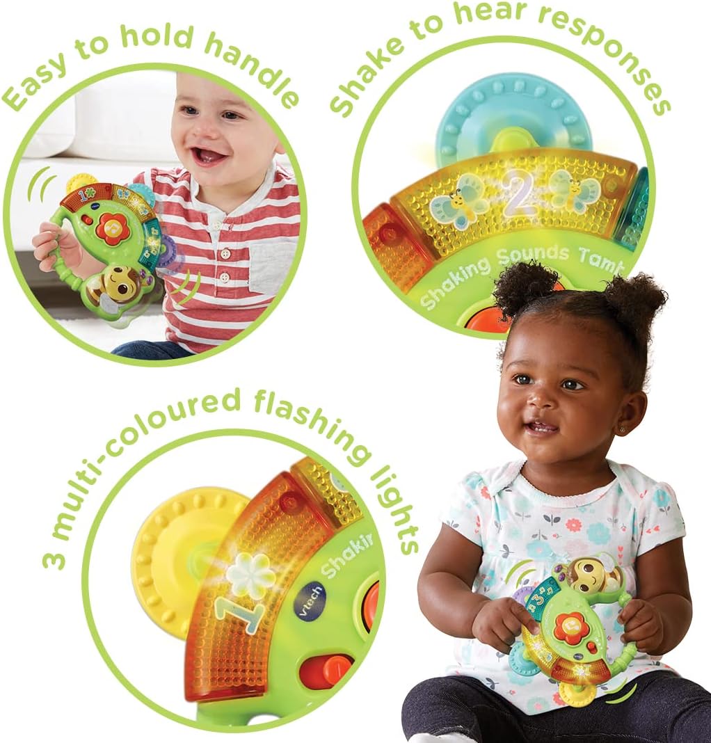 VTech Baby Shaking Sounds Tambourine, Sensory Toy with Lights, Music, Colours