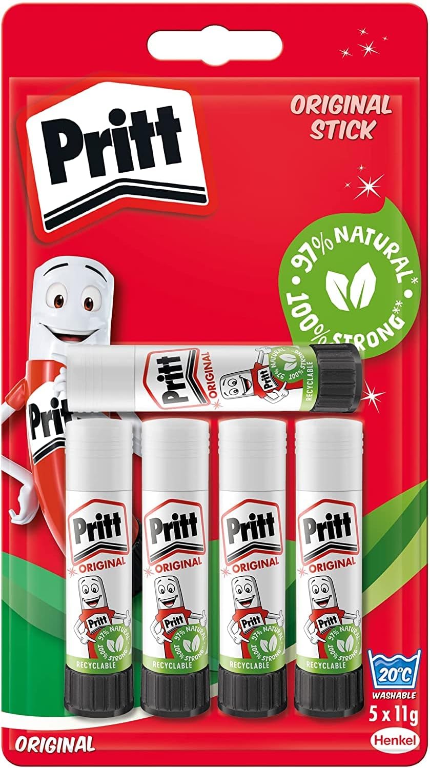 Pritt Glue Stick, Safe & Child-Friendly Craft Glue for Arts & Crafts Activities, Strong-Hold adhesive for School & Office Supplies, 5x11g Pritt Stick