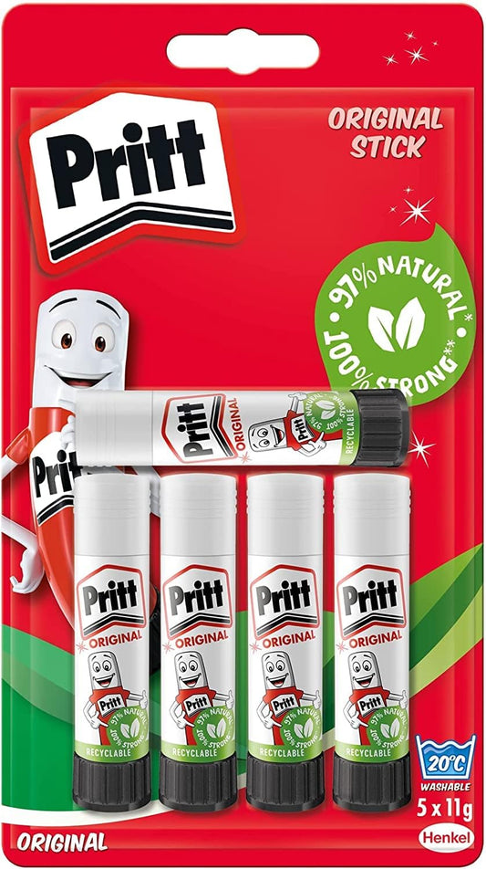Pritt Glue Stick, Safe & Child-Friendly Craft Glue for Arts & Crafts Activities, Strong-Hold adhesive for School & Office Supplies, 5x11g Pritt Stick