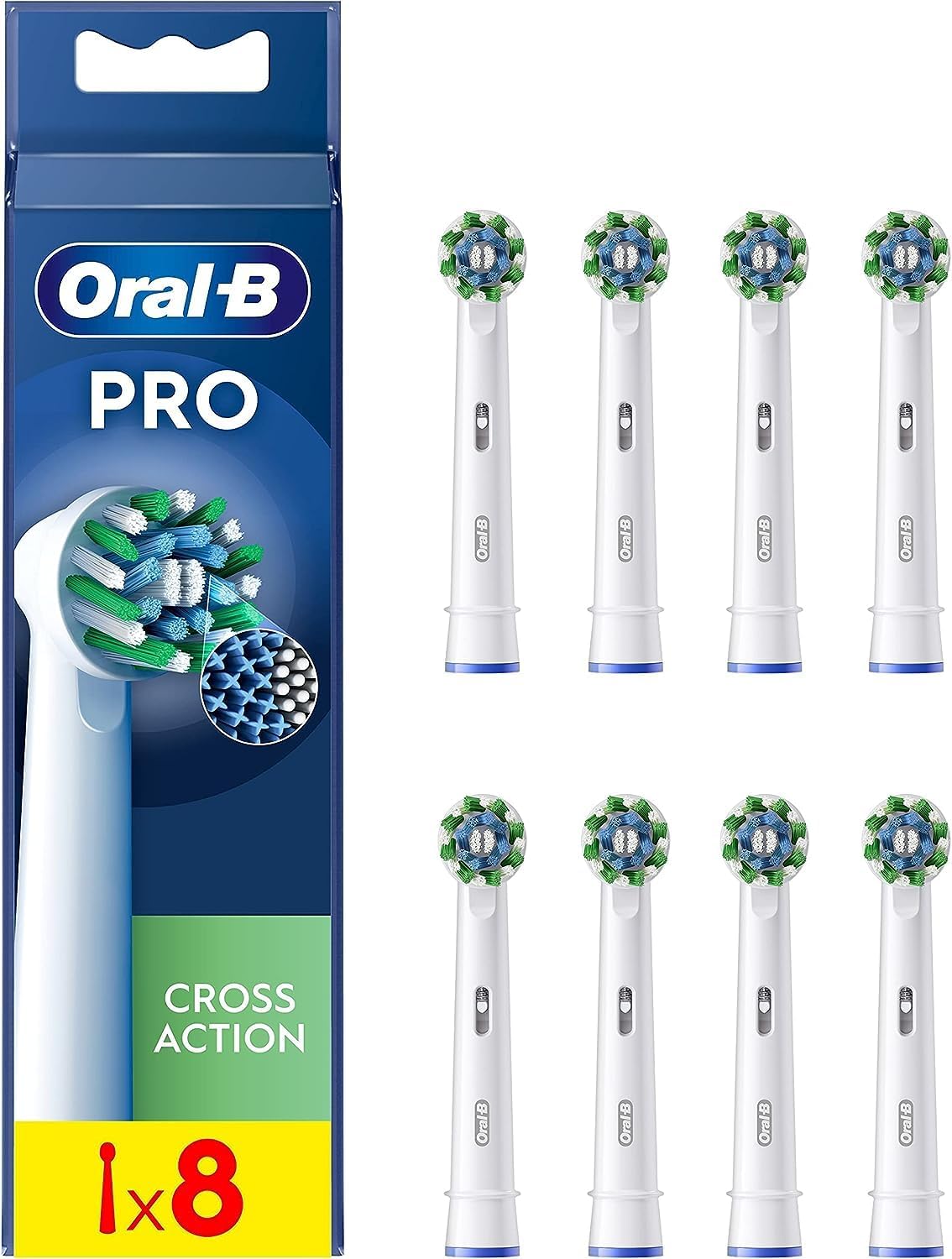 Oral-B Genuine CrossAction Replacement White Toothbrush Heads, Refills for Electric Toothbrush, Angled Bristles for up to 100 Percent More Plaque Removal, Pack of 8