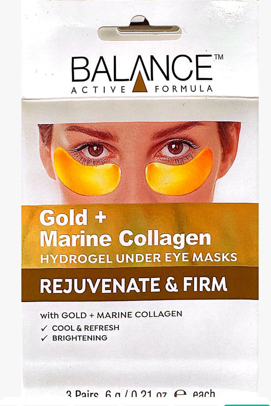 Balance Gold + Marine Collagen Hydrogel Under Eye Masks, Rejuvenating & Firming, 3 Pairs, Cool & Refresh