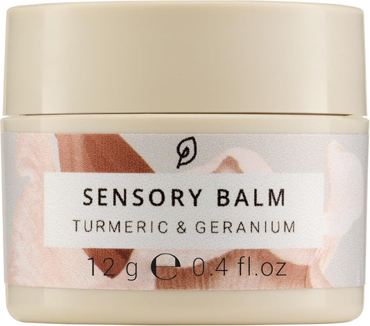 Plantopia Sensory Balm - Relax Remedy Pulse Point Balm to Soothe Dry Skin - Stress Relieving Turmeric & Geranium - Aromatherapy Essential Oil Blend - Vegan Cruelty Free, 12g