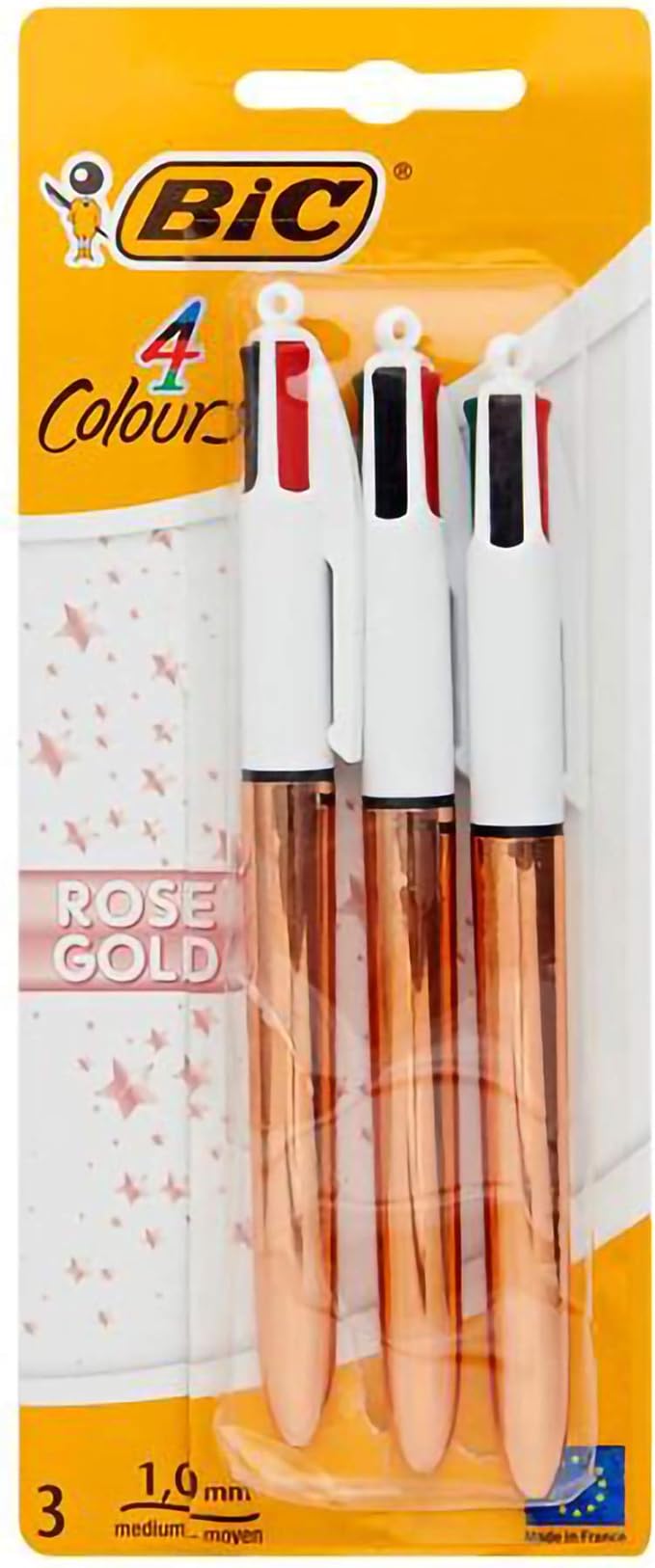 BIC 3PK 4 Colour Ballpoint Pens, Rose Gold