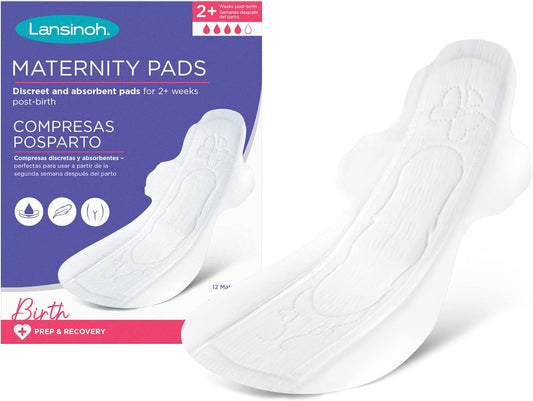 Lansinoh Maternity Pads After Birth Discreet & Absorbent 2+ Weeks Postpartum with Wings - Pack of 12