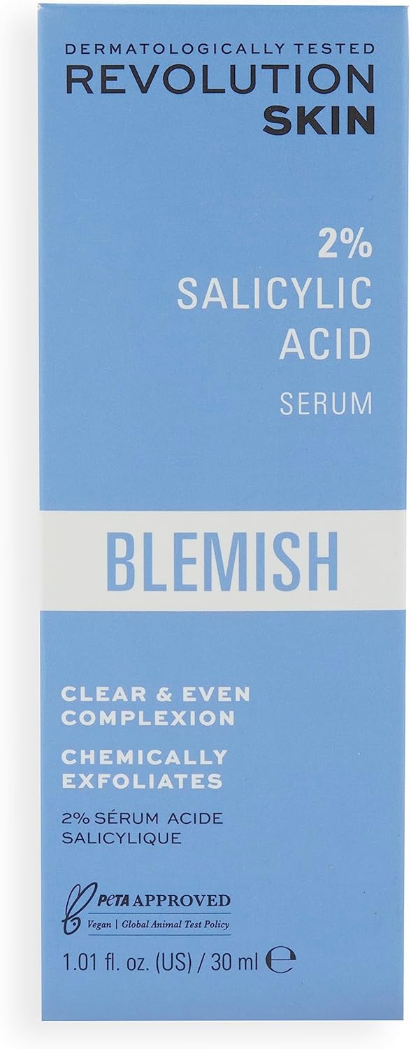Revolution Skincare London, 2% Salicylic Acid, Targeted Blemish Face Serum, Lightweight & Oil Free, 30ml