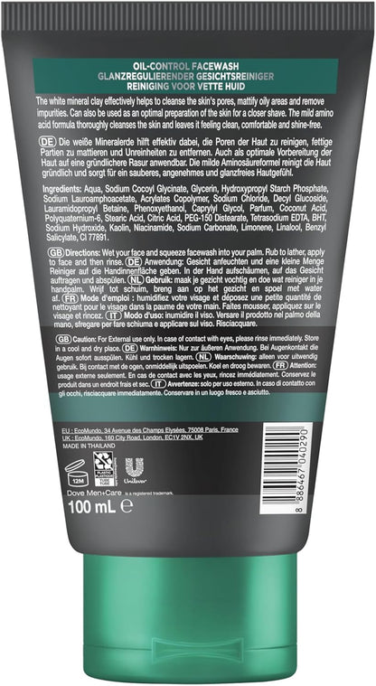 DOVE MEN + CARE Facial Cleanser Oil Control – Protects, Reduces Skin Shine & Minimises Pores Without Greasing, 1 x 100 ml