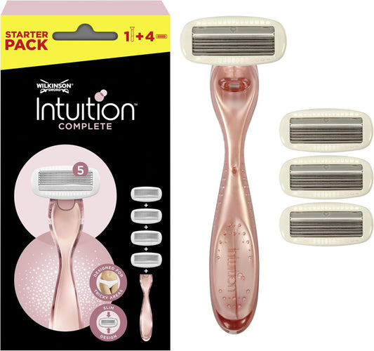 Wilkinson Sword Intuition Complete - 1 Razor + 4 Refill Heads, 5 Blade Women's Razor for Sensitive Areas
