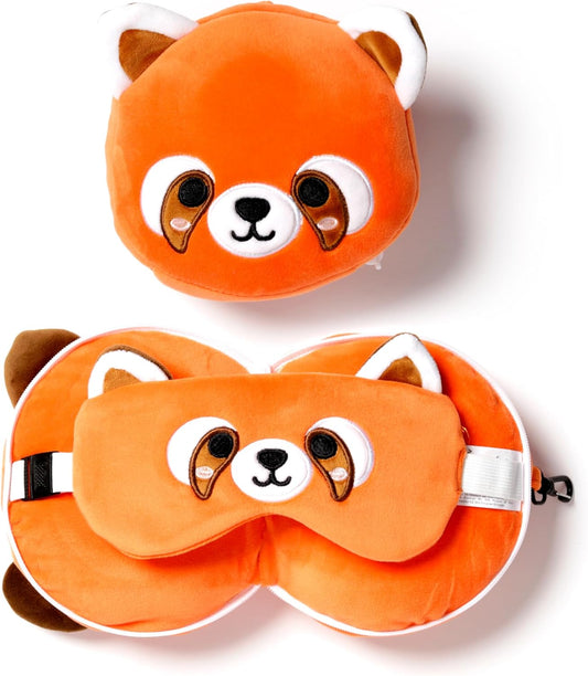 Relaxeazzz Red Panda Round Plush Travel Pillow & Eye Mask