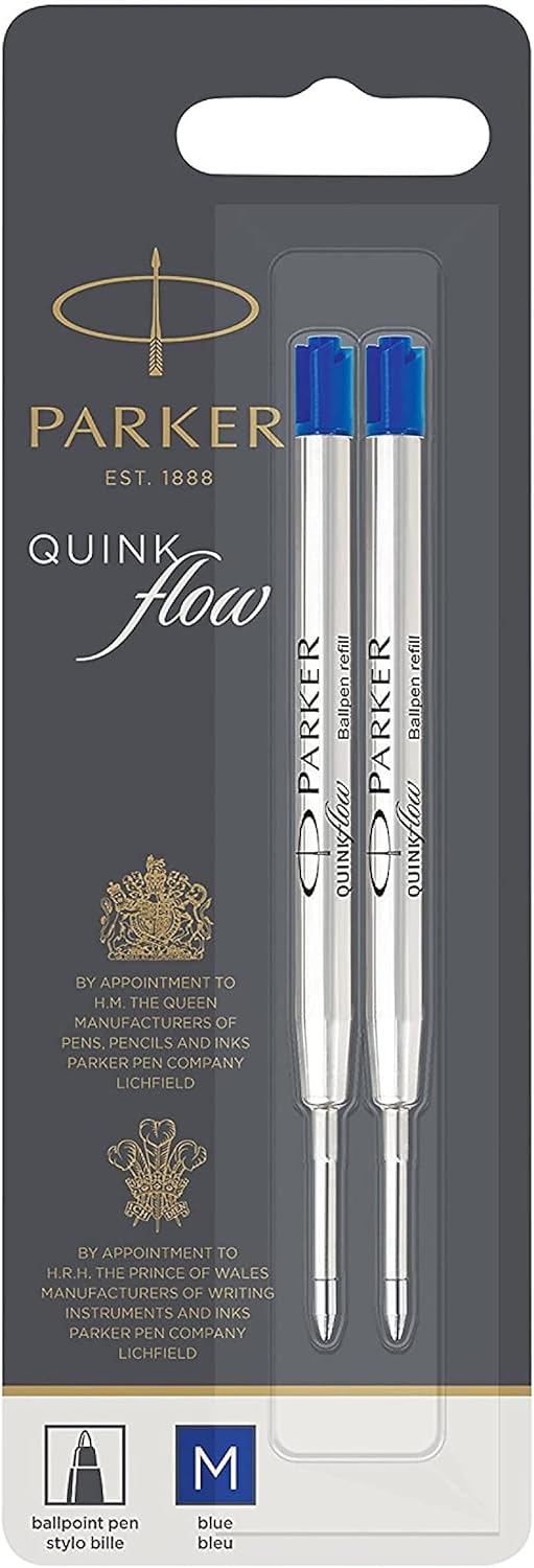 Parker Ballpoint Pen Refills Medium Point Blue QUINKflow Ink 2PK