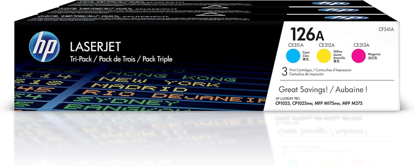 HP 126A Laserjet CF341A Cyan, Magenta, Yellow Pack of 3 Multipack