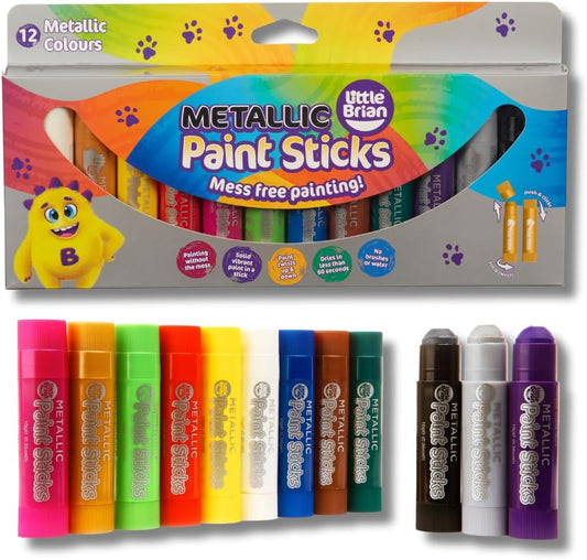 Little Brian Paint Sticks For Kids 12 Pack Assorted Metallic Colours