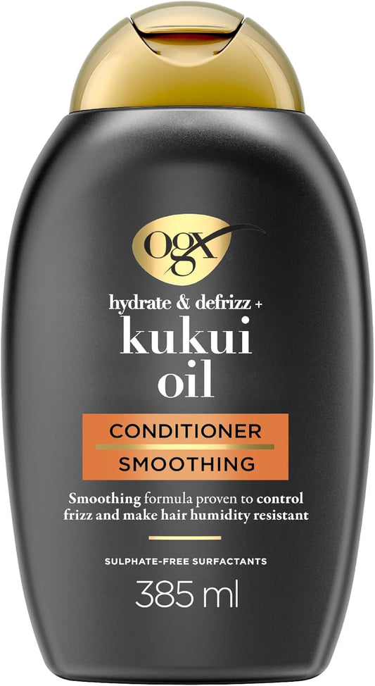 OGX Hydrate & Defrizz with Kukui Oil Conditioner, Provides Shimmering Gloss, Smooth Texture and Repels Humidity, Sulfate Free, 385ml