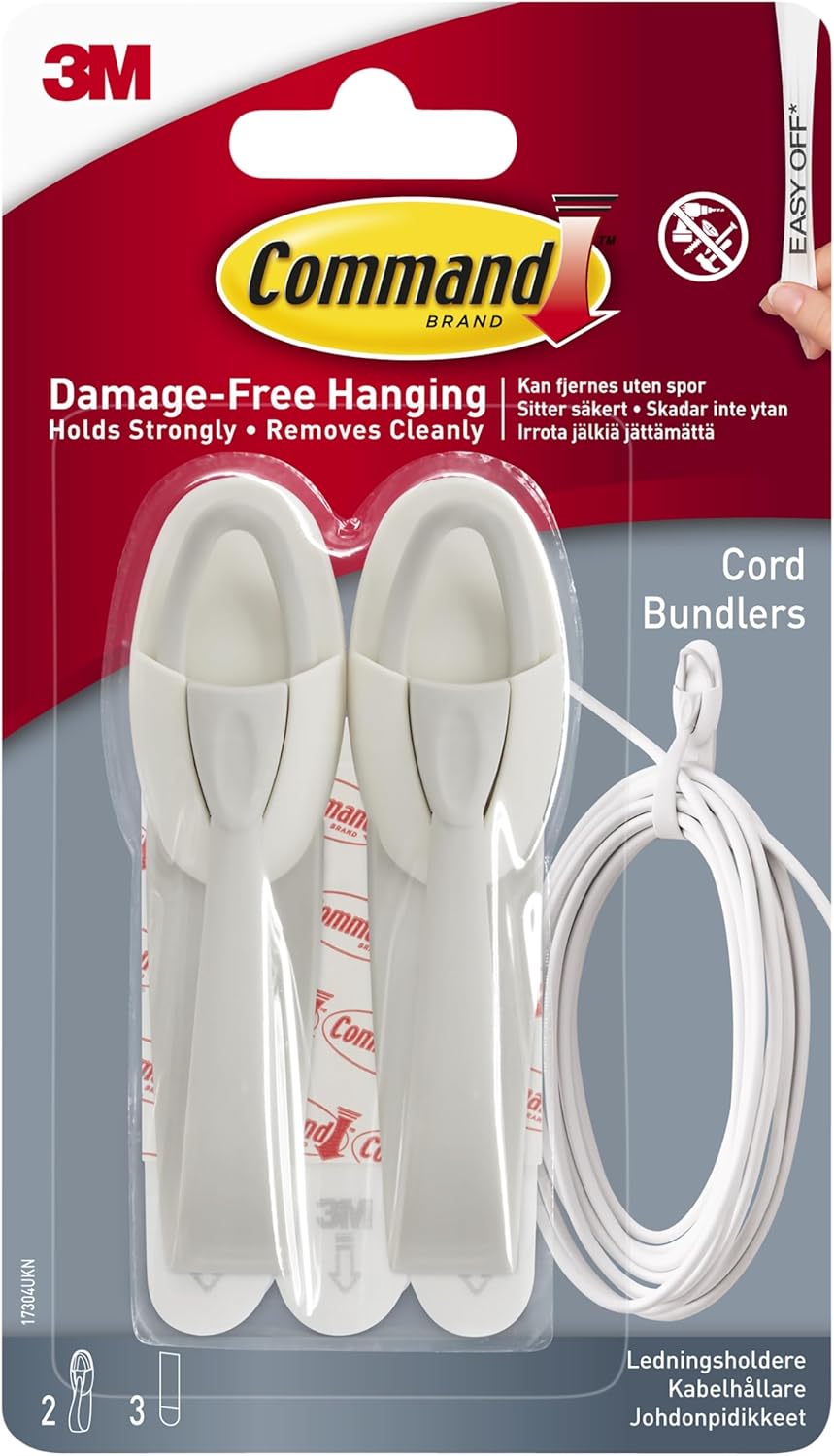Command Cord Bundlers, White - 2 Bundlers, 3 Adhesive Strips