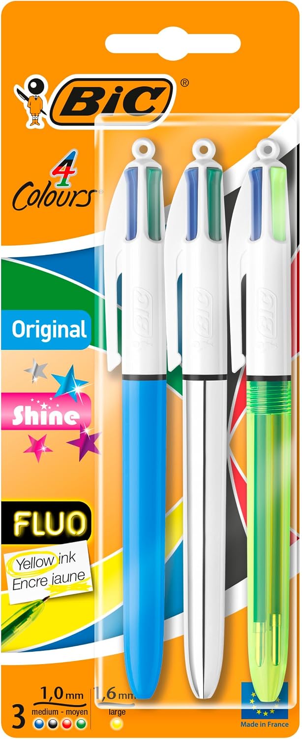 BIC 4 Colour Retractable Pen Shine & Fluo