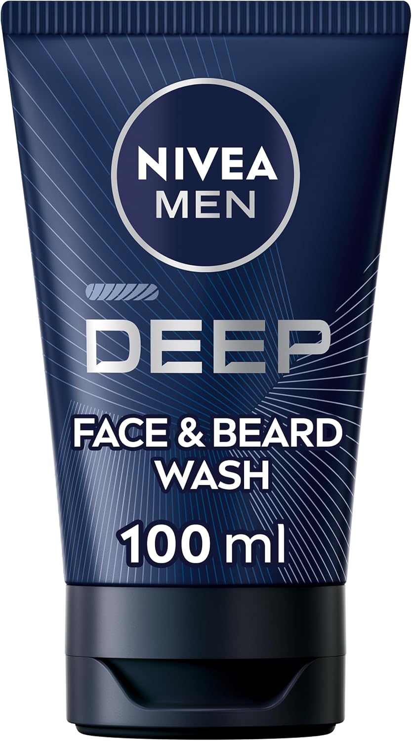 NIVEA MEN Deep Black Charcoal Face Wash (75ml), Dark Wood Men's Face Wash and Face Cleanser with Activated Charcoal, Anti-Bacterial Exfoliating Face Wash